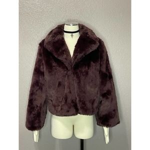 NEW A New Day Faux Fur Jacket Wine Red Winter Edgy Alternative Punk Small